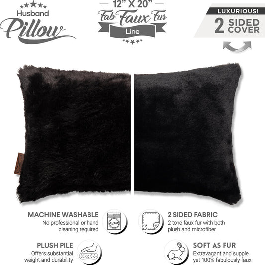 12"x20" Throw Pillow Case ONLY, Lumbar Couch Pillow Cover Limited 2-tone Baby Black Panther Faux Fur Pillowcase 1 PCS, Decorative Luxury Style Cushion Cover for Sofa, Bedroom, Covers, Hidden Zipper
